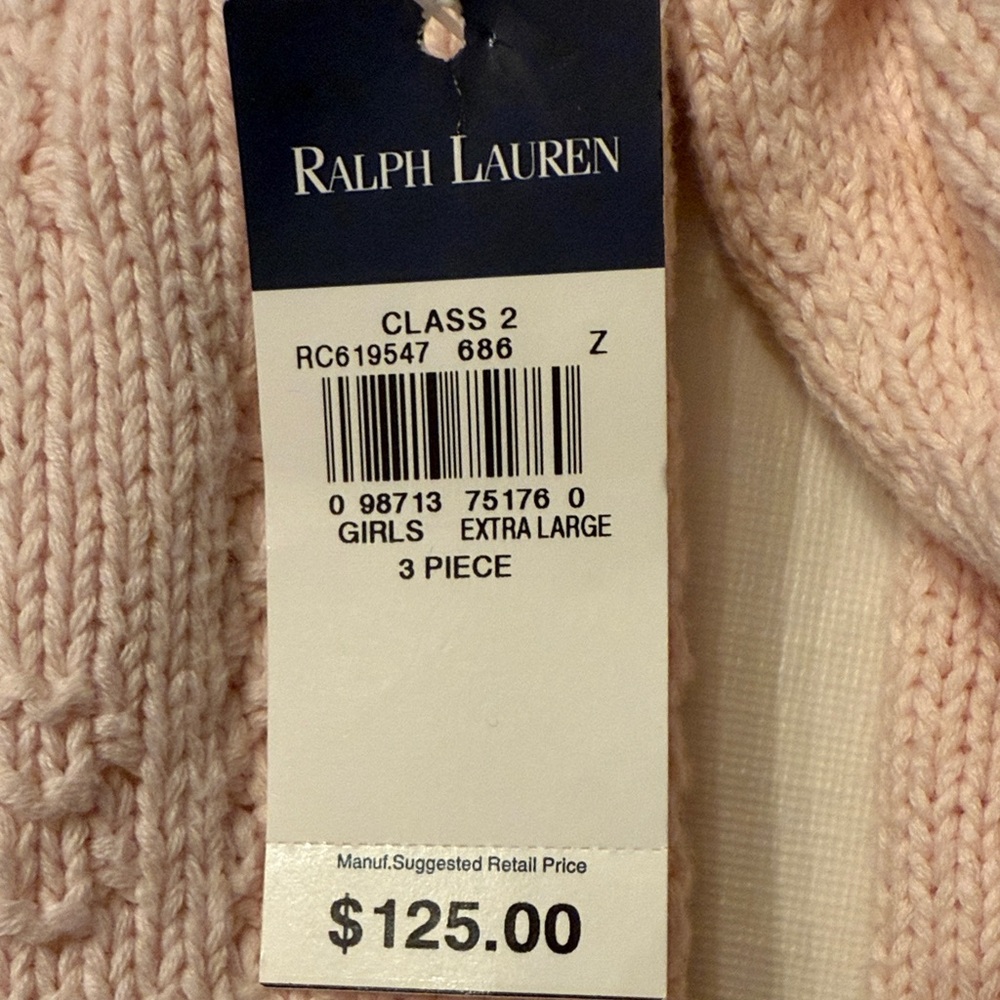 NWT Ralph Lauren Pink Knit Cardigan, long sleeve Bodysuit, corduroy pants Set - Picture 2 of 11